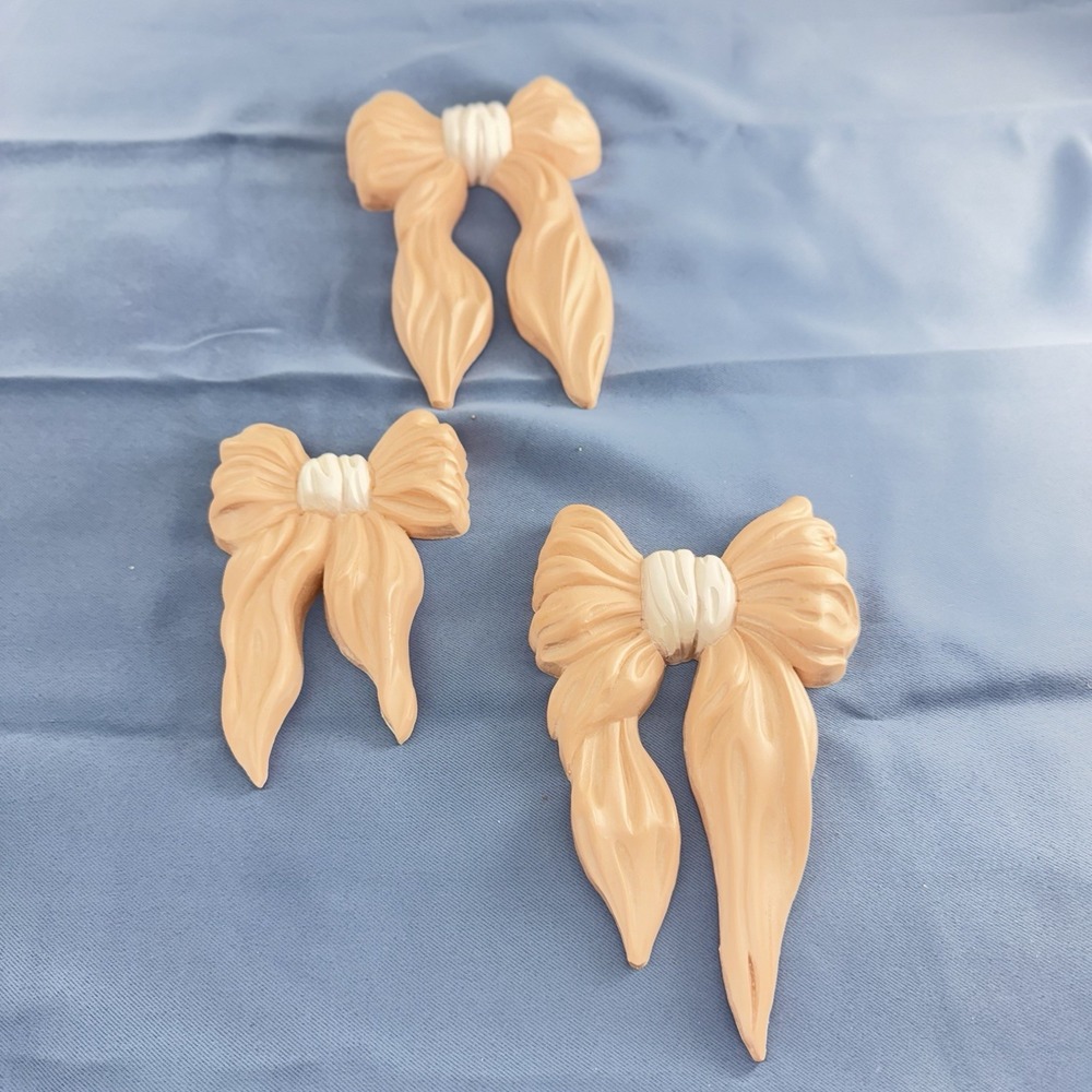 Vintage Homco Home Interior #7601 Set of 3 Pink Shabby Bows 1991 Wall Plaques
